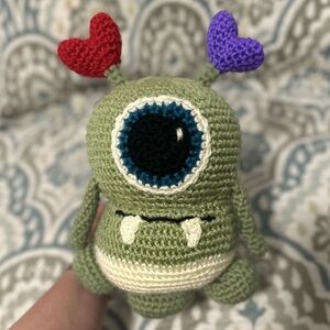 Crochet Monster Plush with Heart Antennas